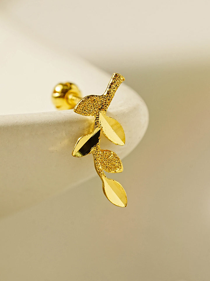 24K Gold Kane Leaf Cartilage Earring 20G