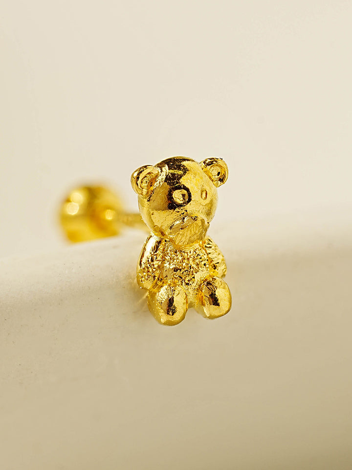 24K Gold Bear Cartilage Earring 20G