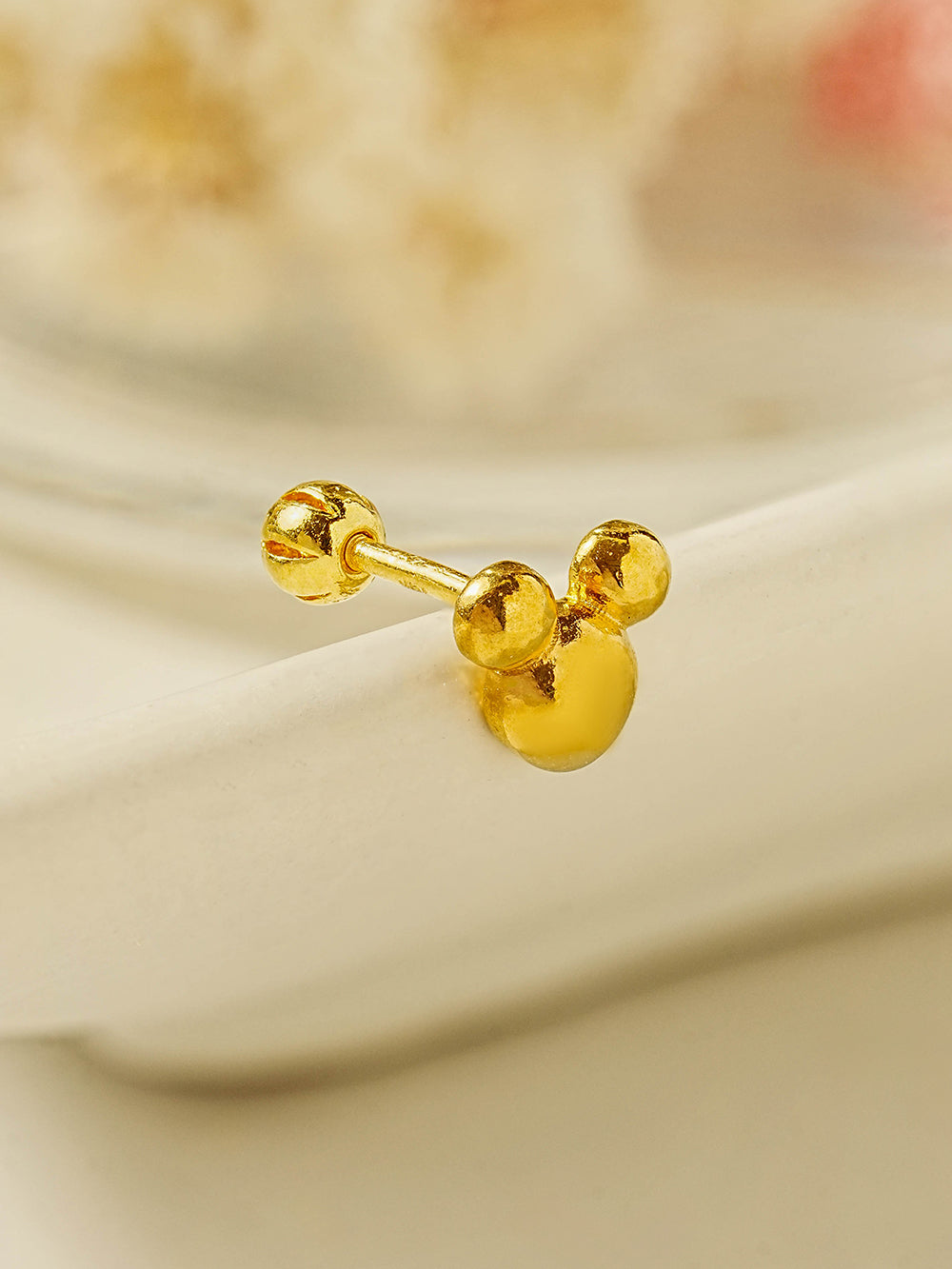 24K Gold Roundy Mouse Cartilage Earring 20G