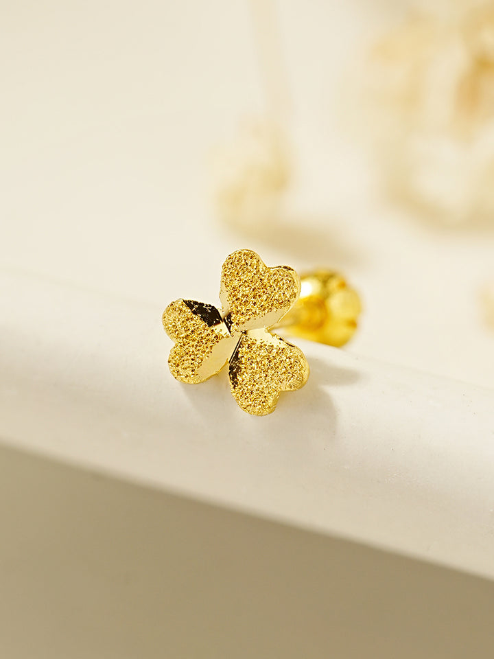 24K Gold Three-leaf Clover Cartilage Earring 20G