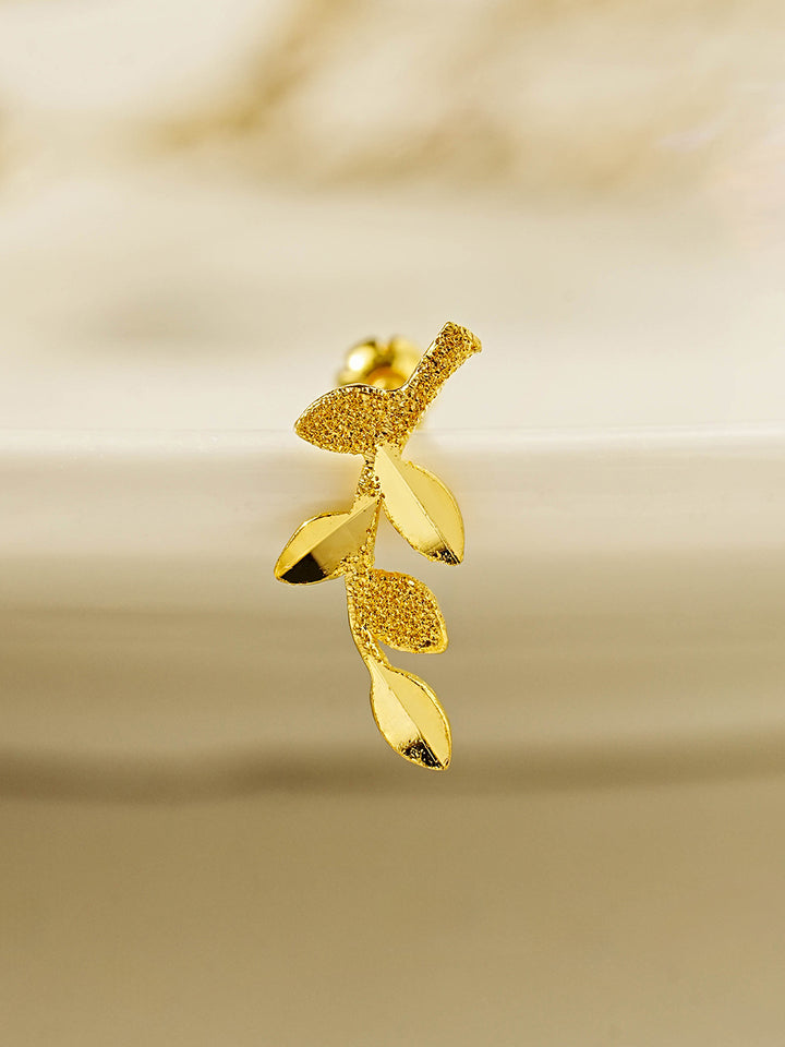 24K Gold Kane Leaf Cartilage Earring 20G