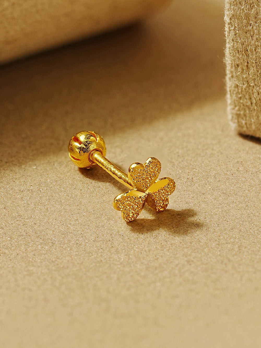 24K Gold Three-leaf Clover Cartilage Earring 20G