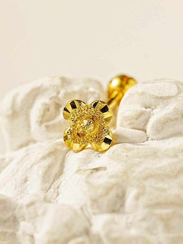 24K Gold Lucky Clover Cartilage Earring 20G