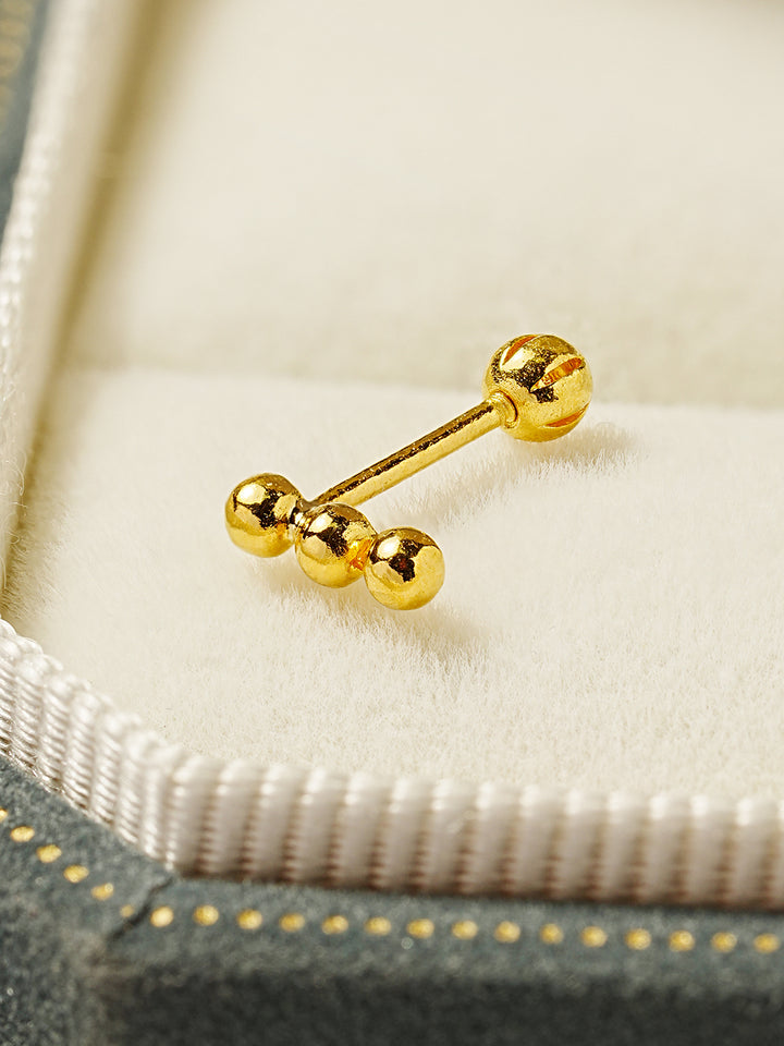 24K Gold Three Ball Cartilage Earring 20G