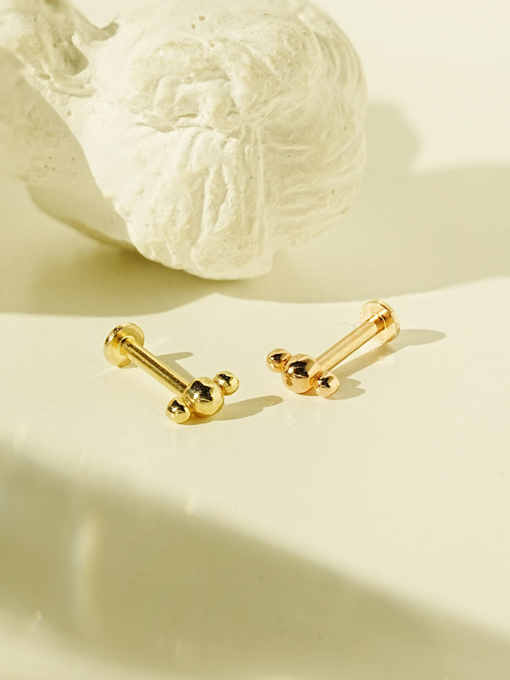 14K Gold Peanuts Bubble Internally Threaded Labret Piercing 18G16G