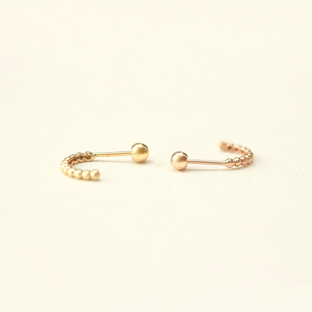 14K Gold Bubble Ball Half Hoop Earring 20G18G16G