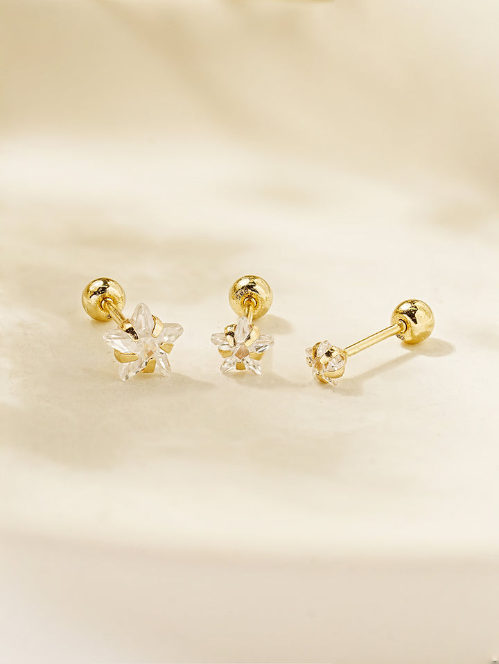 14K Gold Crystal Star Cartilage Earring 20G