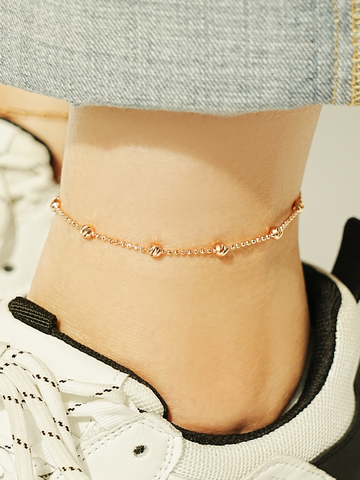 14K Two Tone Cutting Ball Chain Anklet Bracelet