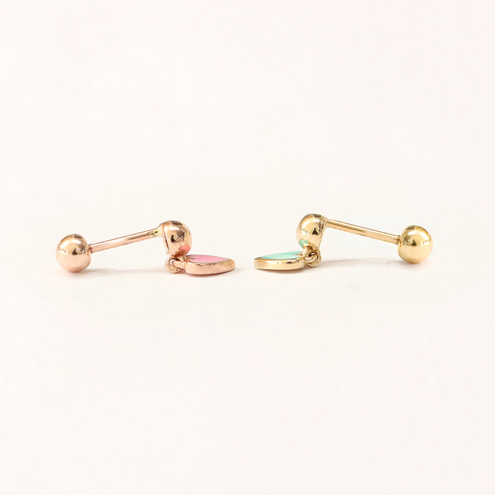 14K Gold Enamel Heart Drop Cartilage Earring 20G18G16G