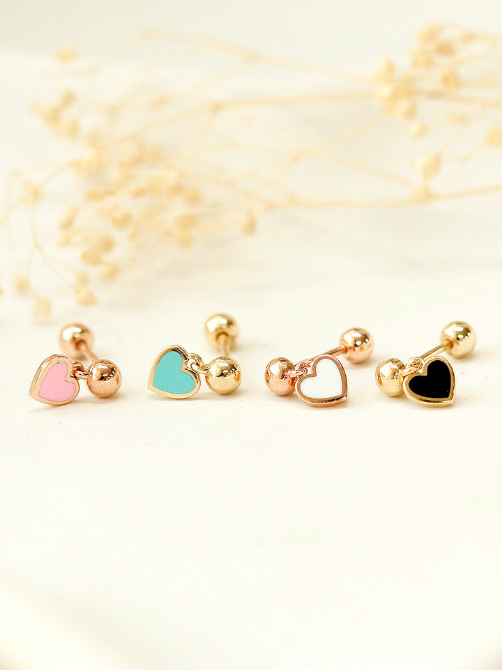 14K Gold Enamel Heart Drop Cartilage Earring 20G18G16G