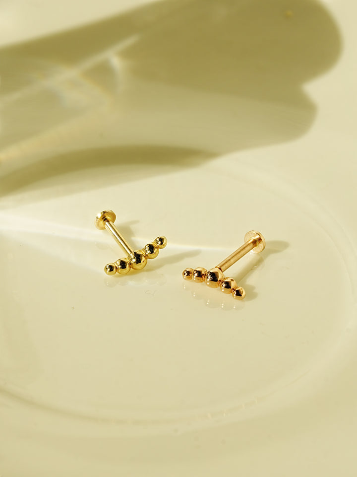 14K Gold Peanuts Bubble Internally Threaded Labret Piercing 18G16G