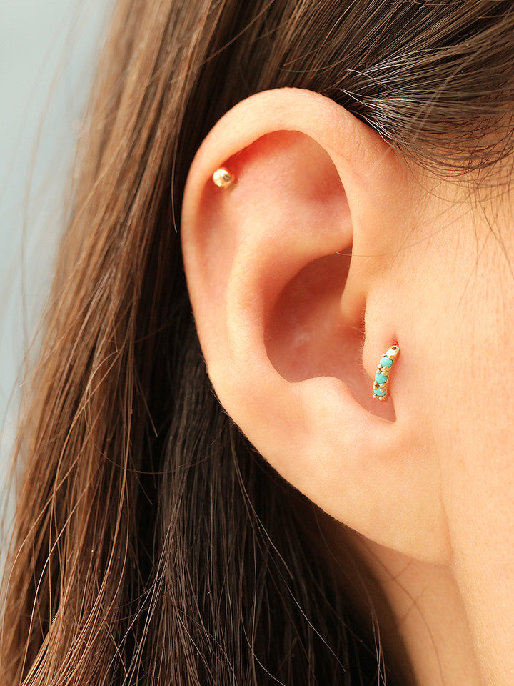 14K Gold Turquoise Conch Hoop Earring