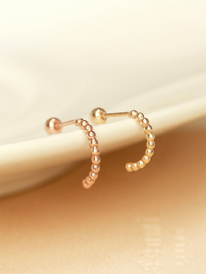 14K Gold Bubble Ball Half Hoop Earring 20G18G16G