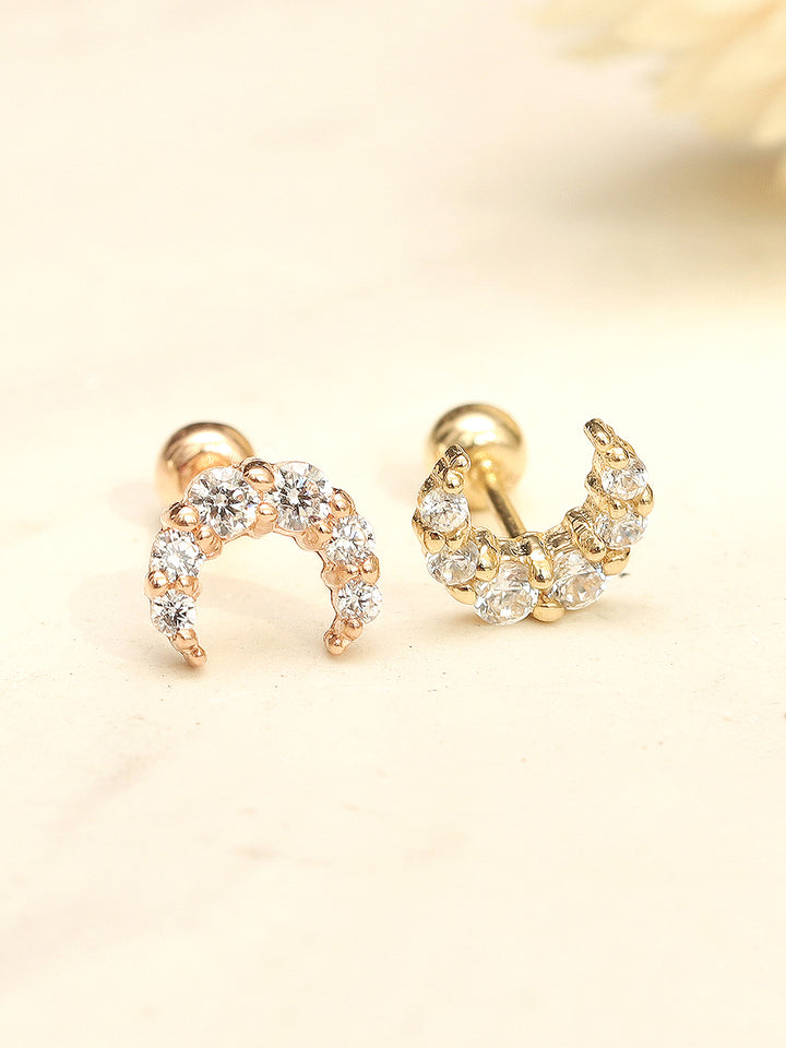 14K Gold Crystal Crescent Earring 20G18G16G