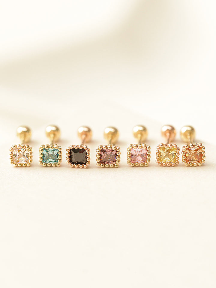 14K Gold Minimi Colorful Square Earring 20G