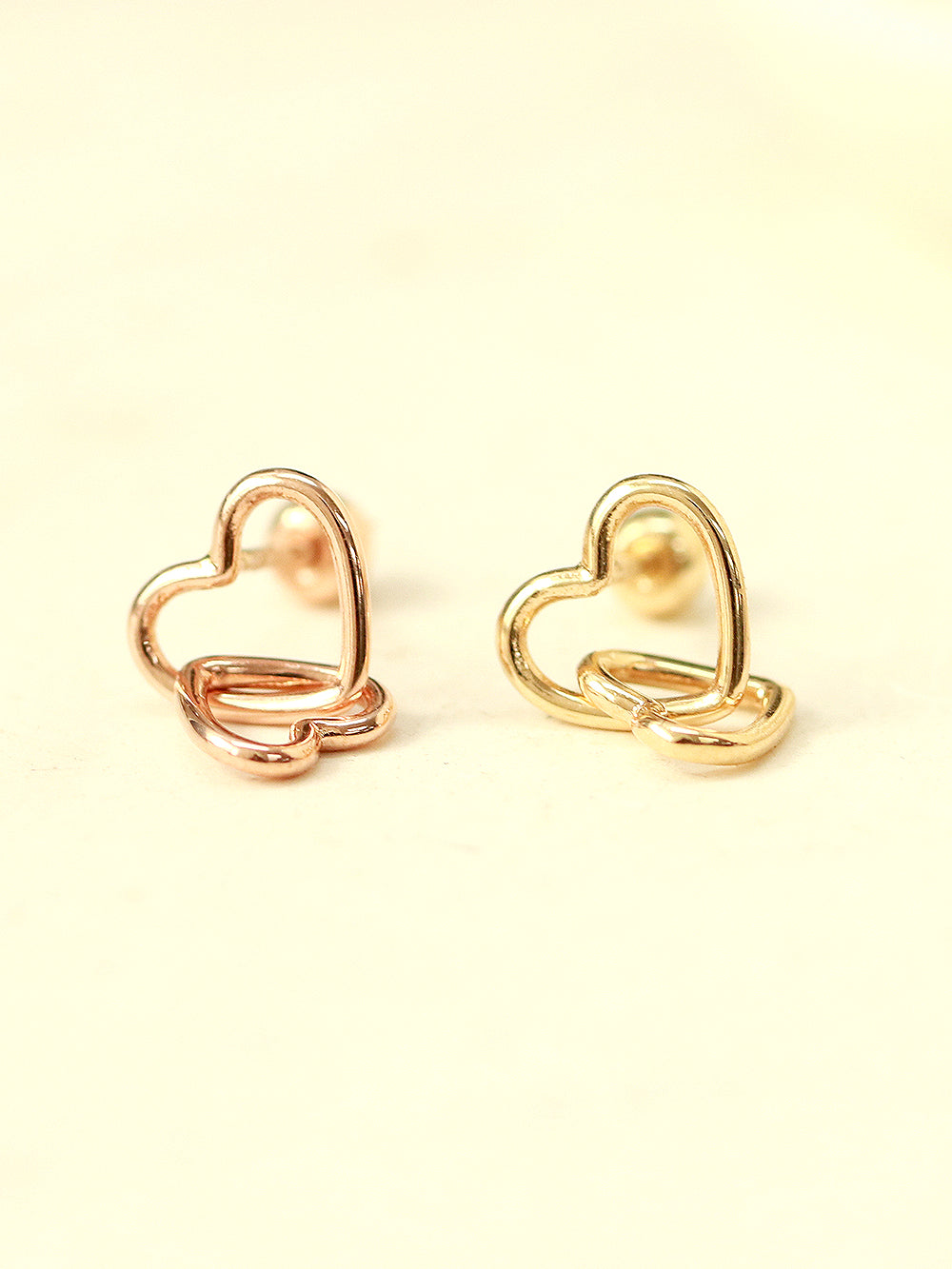 14K Gold Double Heart Drop Earring 20G18G16G