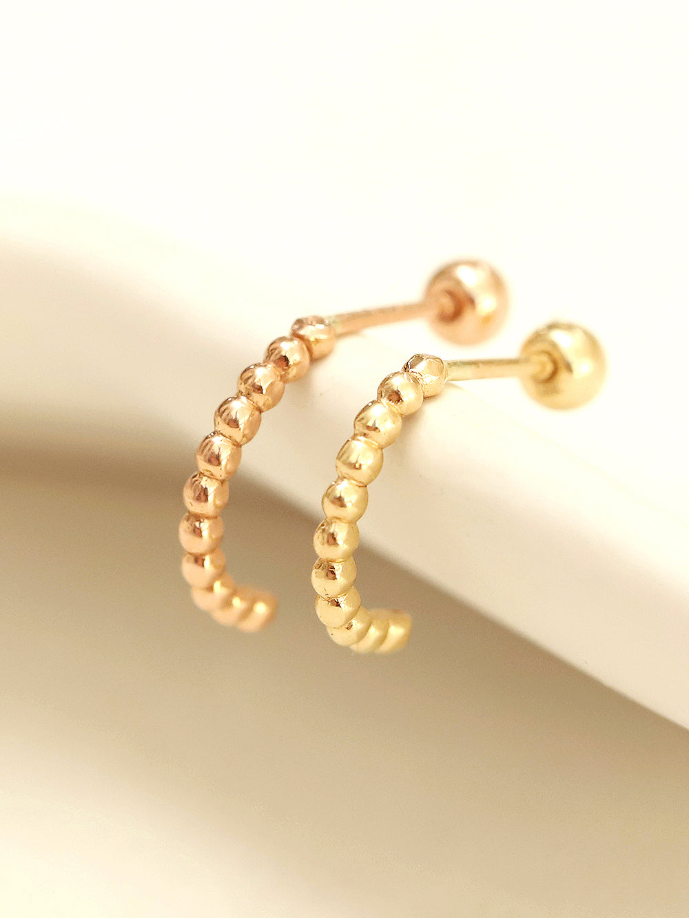 14K Gold Bubble Ball Half Hoop Earring 20G18G16G