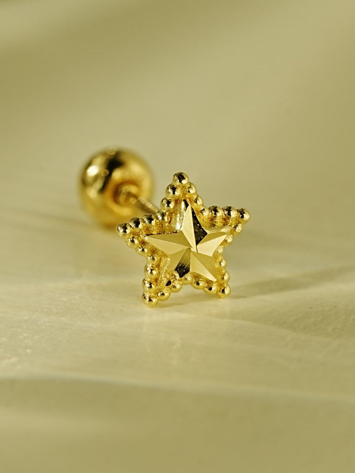 14K Gold Dot Cutting Star Cartilage Earring 20G