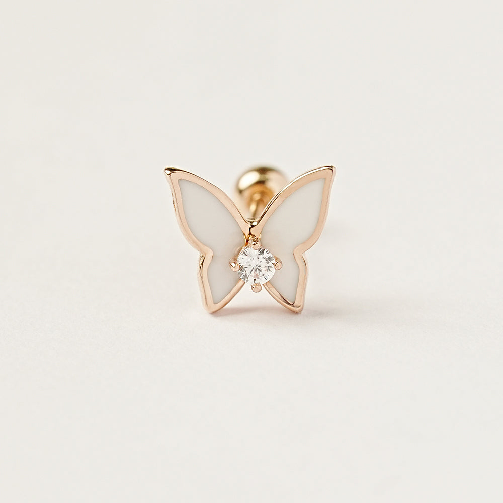 14K Gold Enamel Cubic Butterfly Cartilage Earring 20g