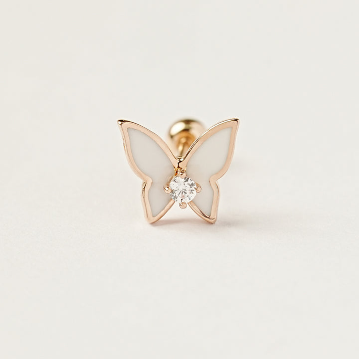 14K Gold Enamel Cubic Butterfly Cartilage Earring 20g