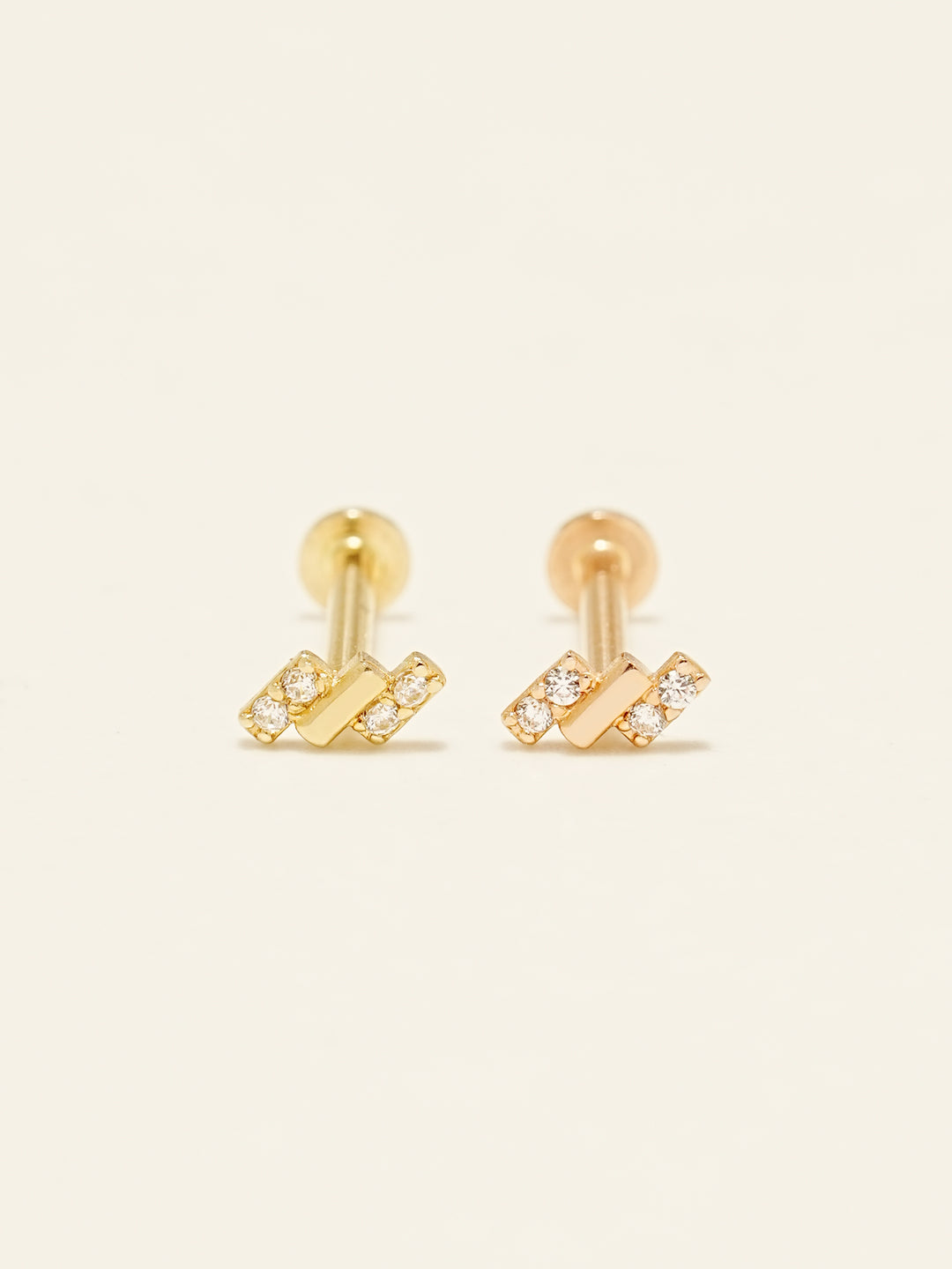 14K Gold Mini Baguette Cubic Internally Threaded Labret Piercing 18G16G