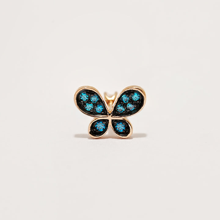 14K Gold Polyo Blue Butterfly Cartilage Earring 18G16G