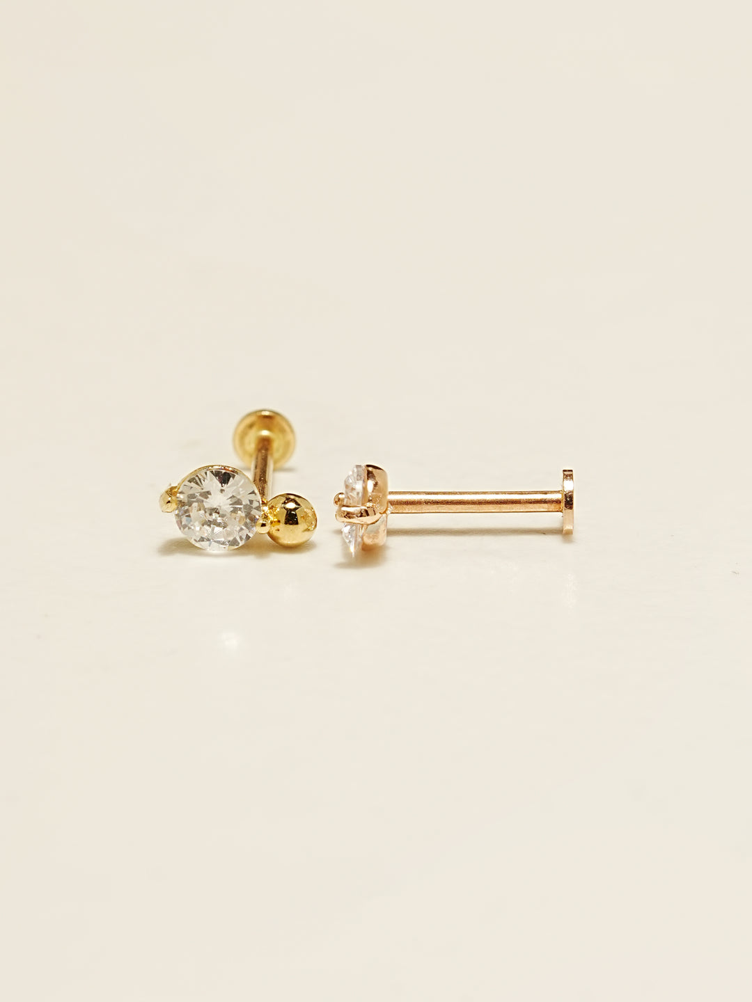 14K Gold Point Cubic Mini Ball Internally Threaded Labret Piercing 18G16G