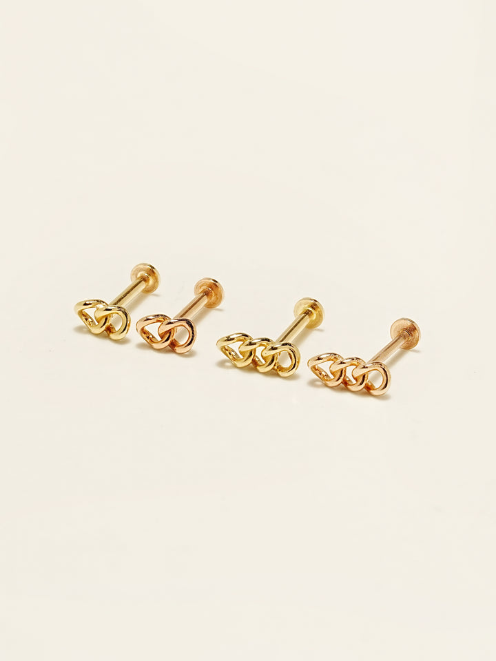 14K Gold Chain Internally Threaded Labret Piercing 18G16G