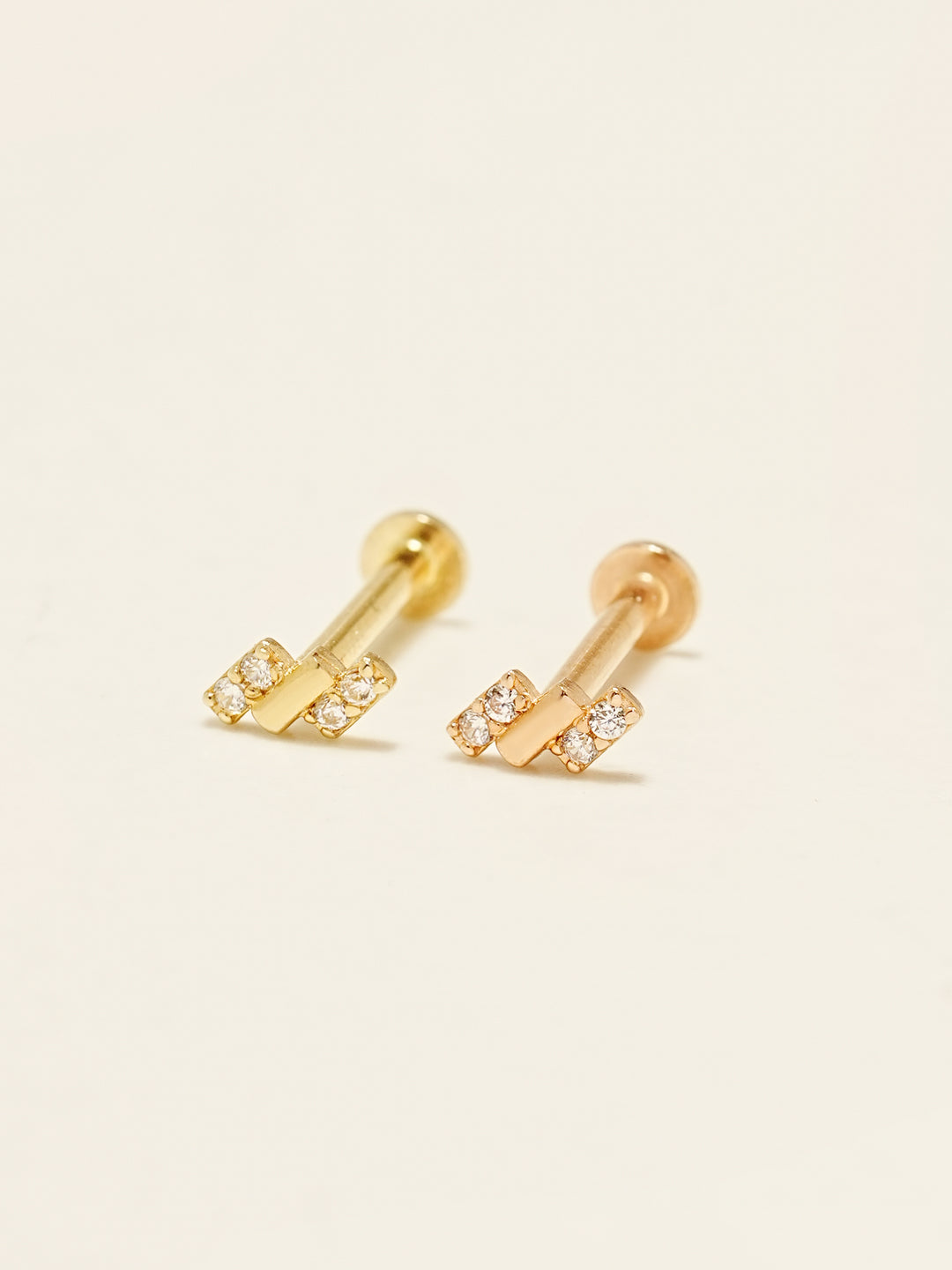 14K Gold Mini Baguette Cubic Internally Threaded Labret Piercing 18G16G