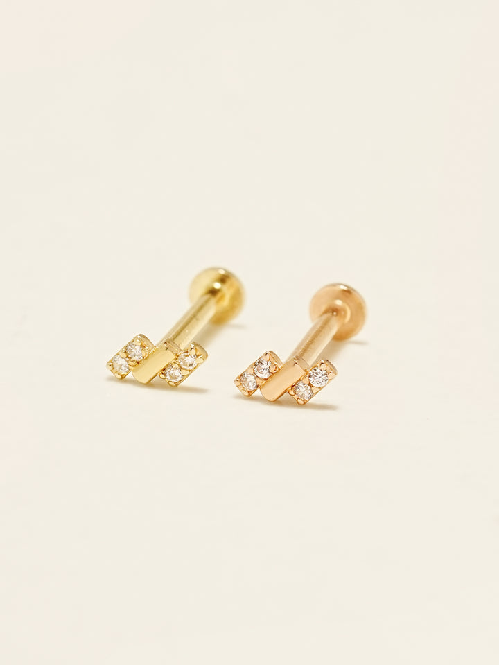 14K Gold Mini Baguette Cubic Internally Threaded Labret Piercing 18G16G