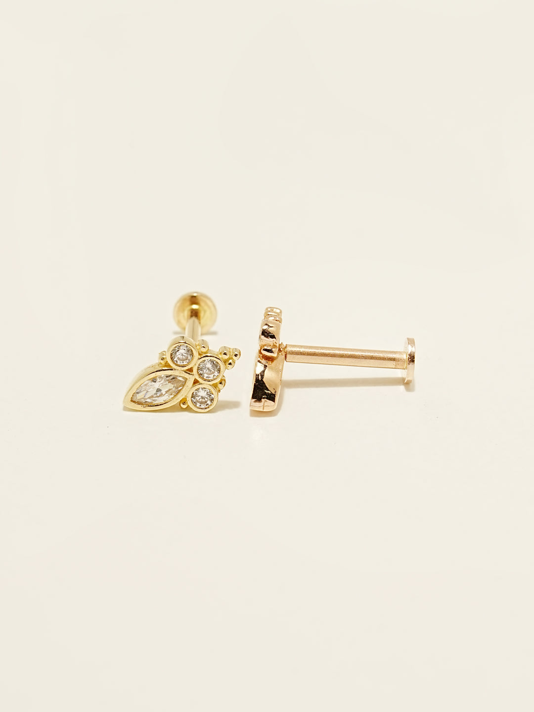 14K Gold Queen Cubic Internally Threaded Labret Piercing 18G16G