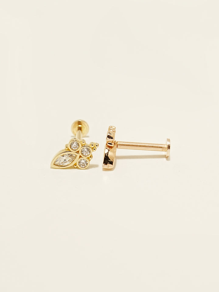 14K Gold Queen Cubic Internally Threaded Labret Piercing 18G16G