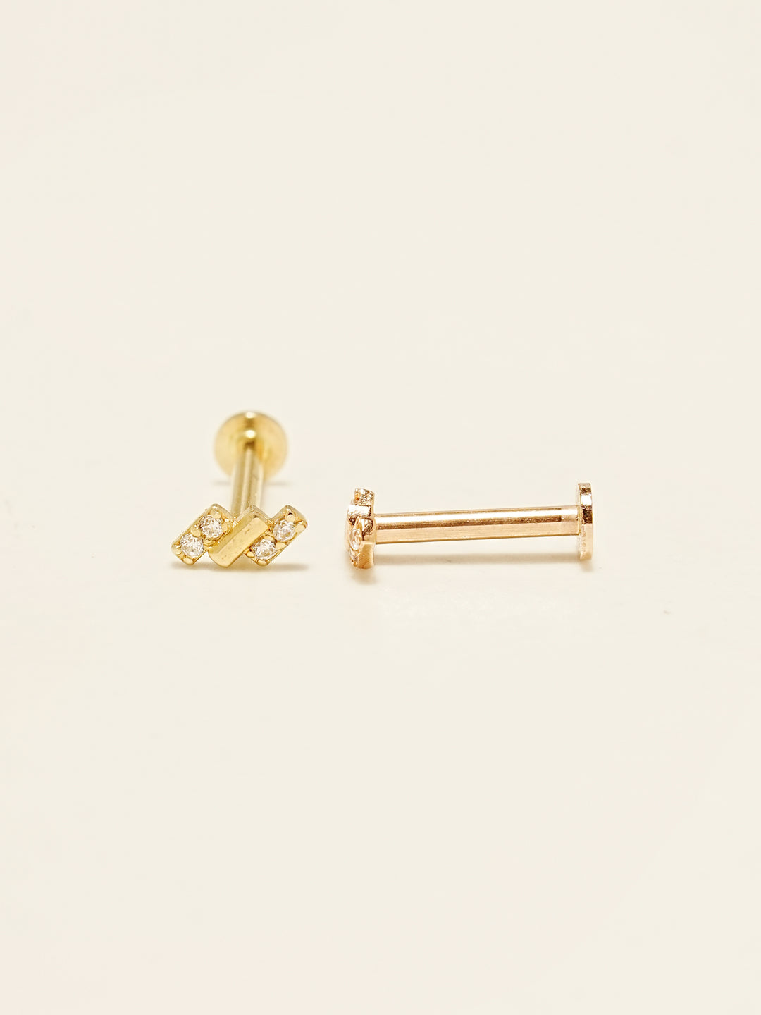 14K Gold Mini Baguette Cubic Internally Threaded Labret Piercing 18G16G