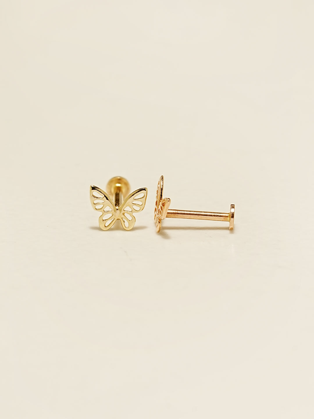 14K Gold Point Butterfly Internally Threaded Labret Piercing 18G16G