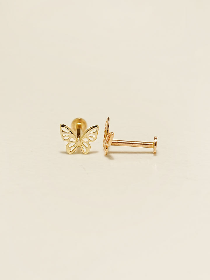 14K Gold Point Butterfly Internally Threaded Labret Piercing 18G16G