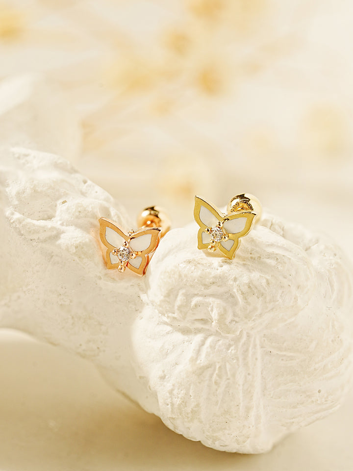 14K Gold White Butterfly Cartilage Earring 20G