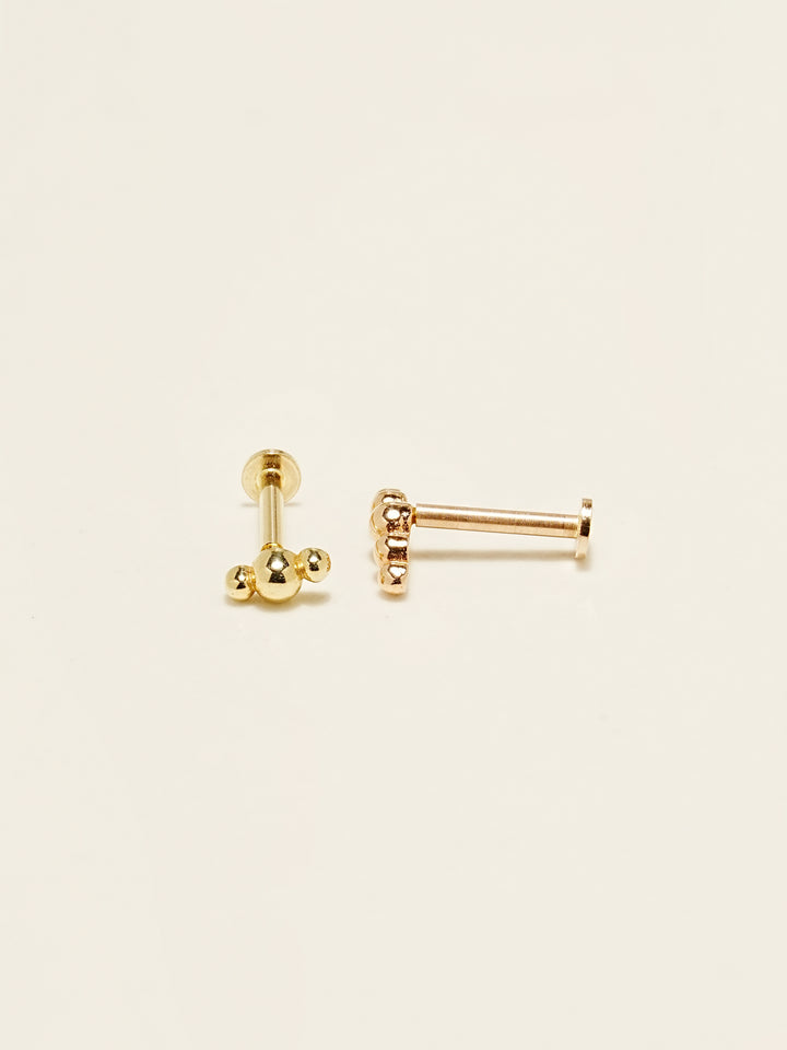 14K Gold Peanuts Bubble Internally Threaded Labret Piercing 18G16G