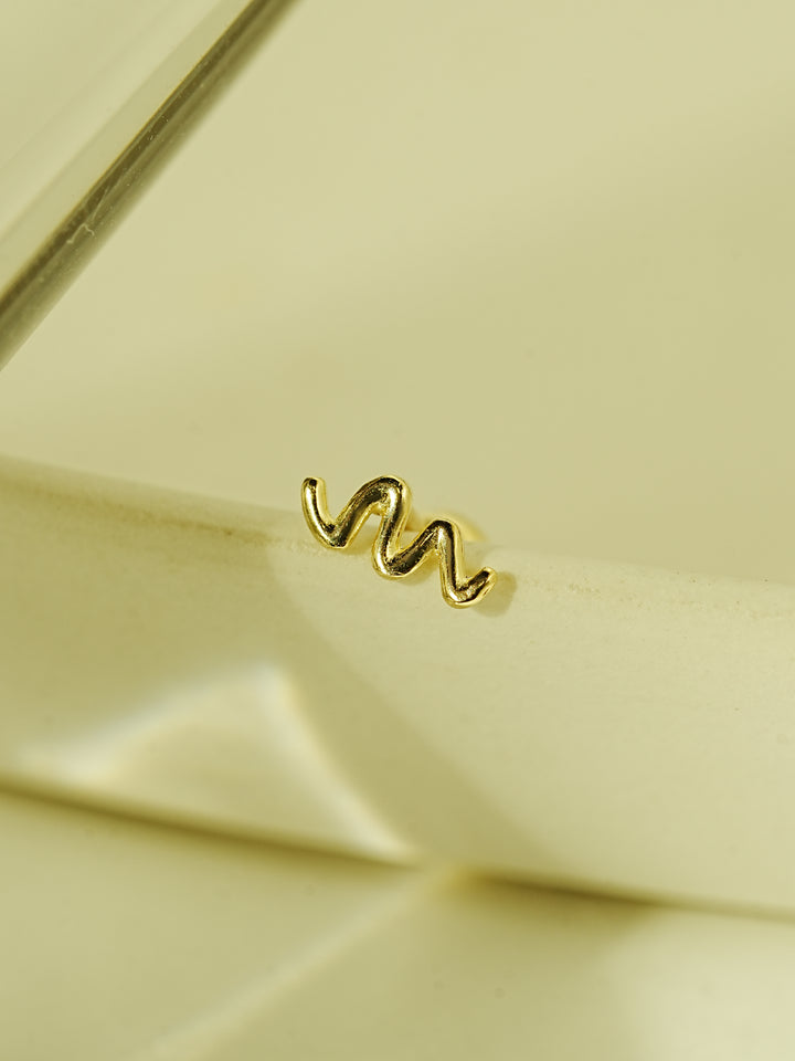 14K Gold Double Wave Cartilage Earring 20G