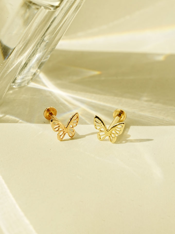 14K Gold Point Butterfly Internally Threaded Labret Piercing 18G16G