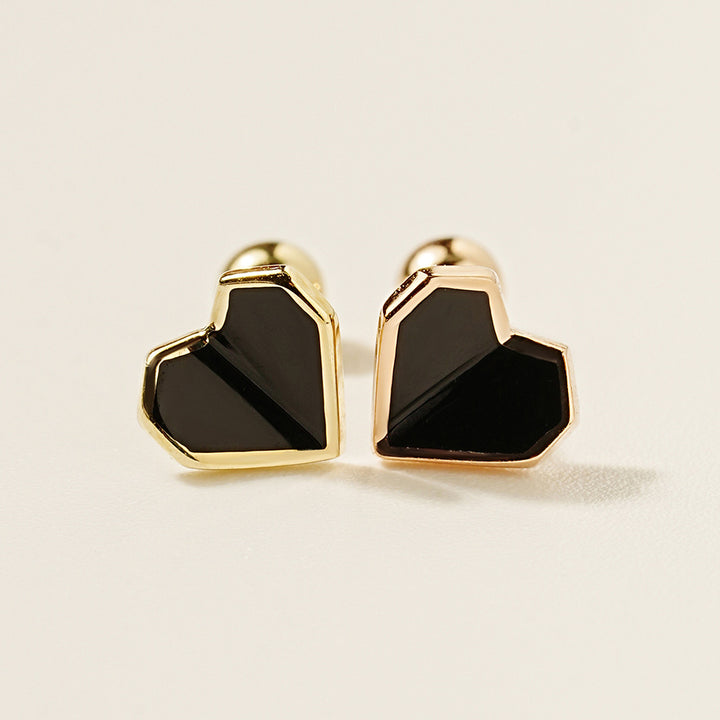 14K Gold Enamel Fold Heart Earring 20G18G16G