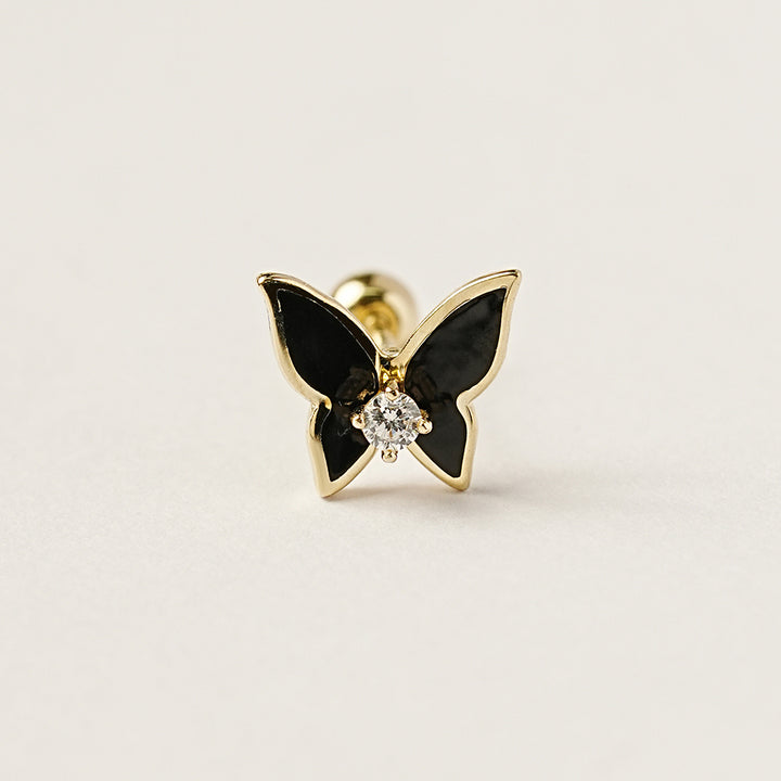 14K Gold Enamel Cubic Butterfly Cartilage Earring 20g