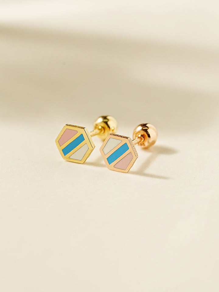 14K Gold Candy Pop Hexagon Cartilage Earring 20G