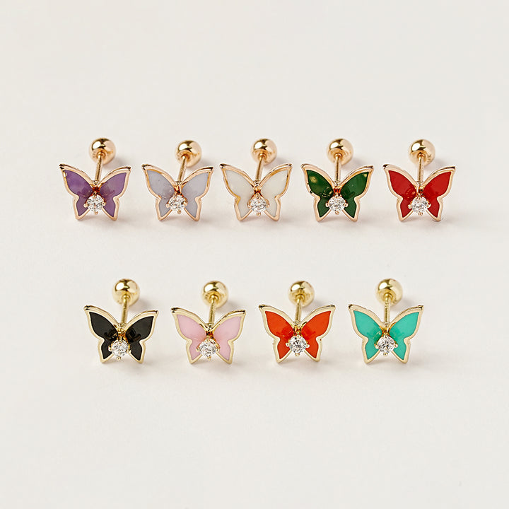 14K Gold Enamel Cubic Butterfly Cartilage Earring 20g