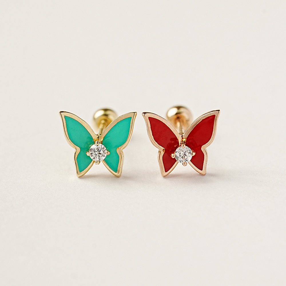 14K Gold Enamel Cubic Butterfly Cartilage Earring 20g