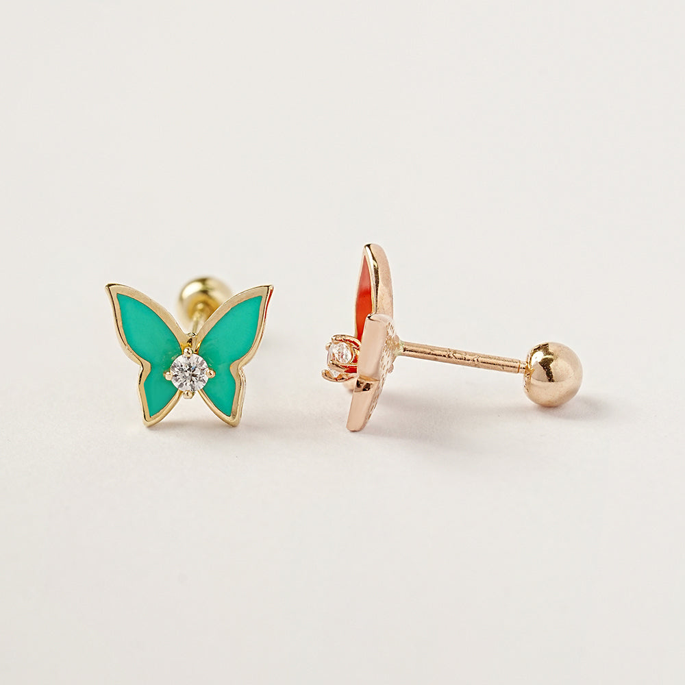 14K Gold Enamel Cubic Butterfly Cartilage Earring 20g