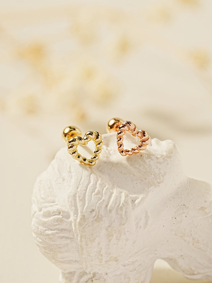 14K Gold Knotted Heart Cartilage Earring 20G