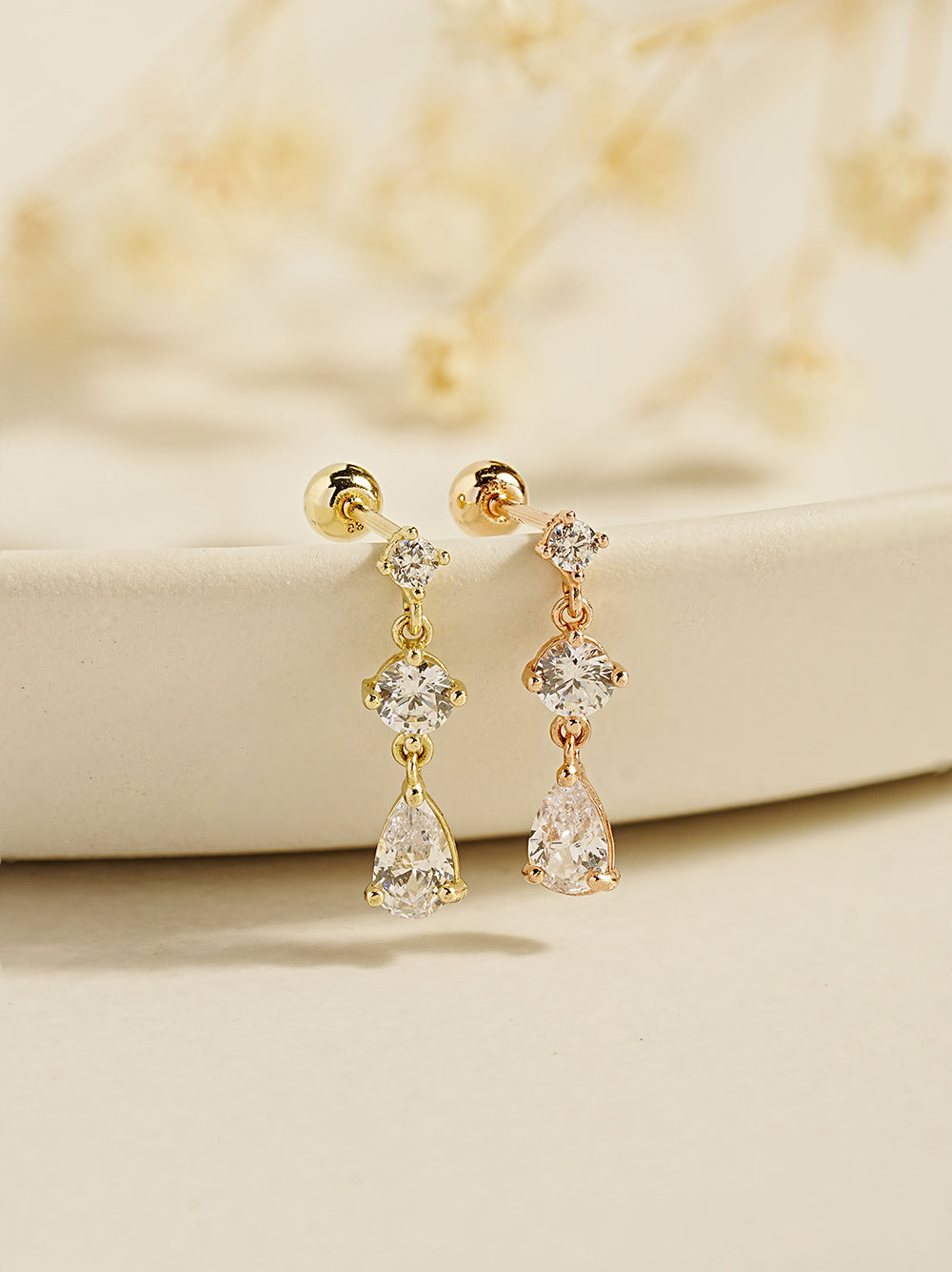 14K Gold Glass Cubic Drop Cartilage Earring 20G