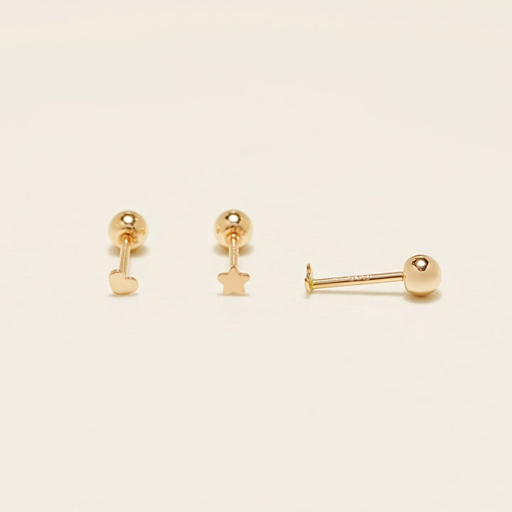 14K gold Tiny Heart Star Moon cartilage earring 20g