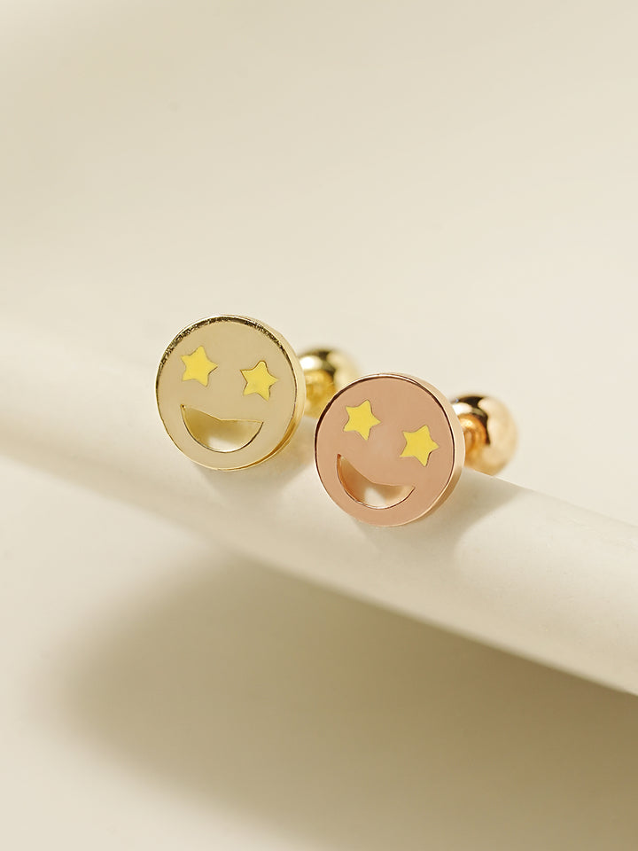 14K Gold Enamel Star Eyes Cartilage Earring 20G