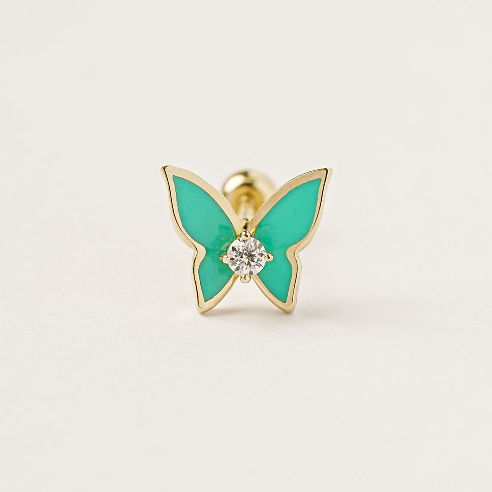 14K Gold Enamel Cubic Butterfly Cartilage Earring 20g